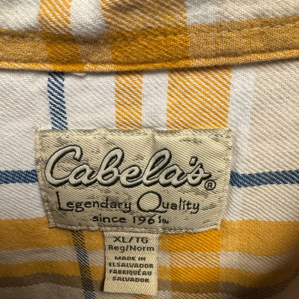 Cabela's Yellow and White‎ Checkered Shirt
